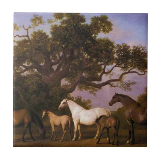 Carreau Juments et poulains sous un chêne par George (Devant)