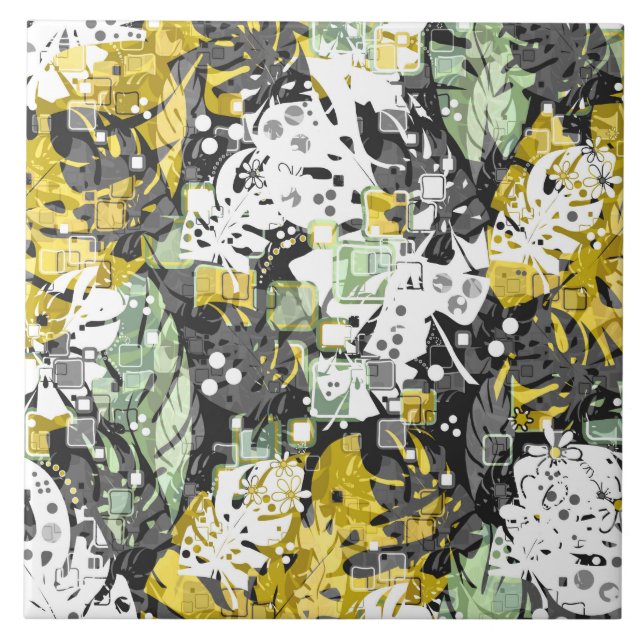 Carreau jungle tropicale sans joint exotique feuilles abst (Devant)