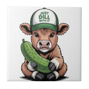 Carreau Juste Dill avec Cow PNG, Pickle drôle