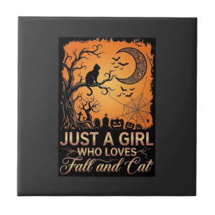 Carreau Juste une fille qui aime la chatte d'automne Hallo