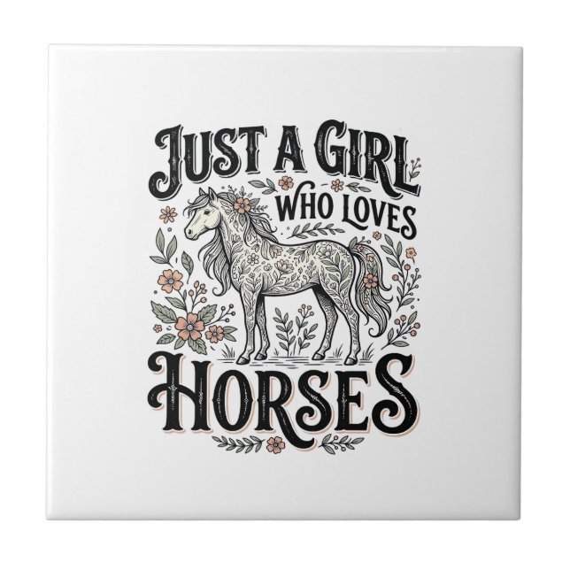 Carreau Juste une fille qui aime les chevaux dessin floral (Devant)