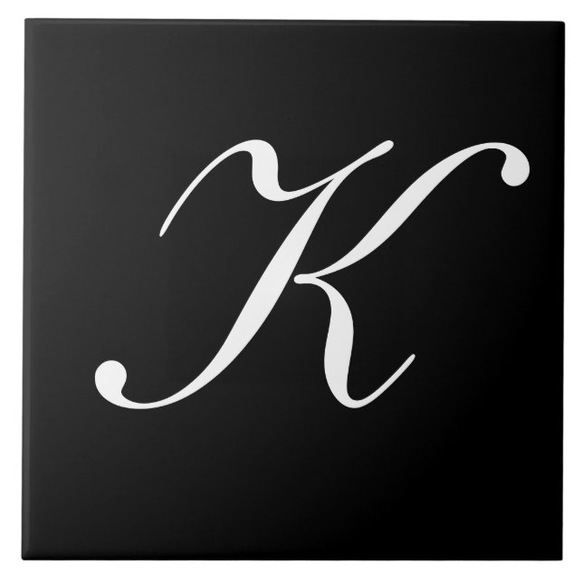 Carreau "K" Monogramme initial blanc sur noir (Devant)