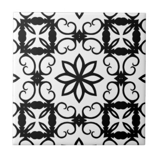 Carreau Kaléidoscope à fleurs noir et blanc
