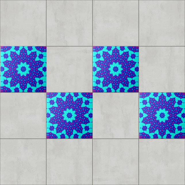 Carreau Kaléidoscope bleu magique fleuri (Créateur téléchargé)