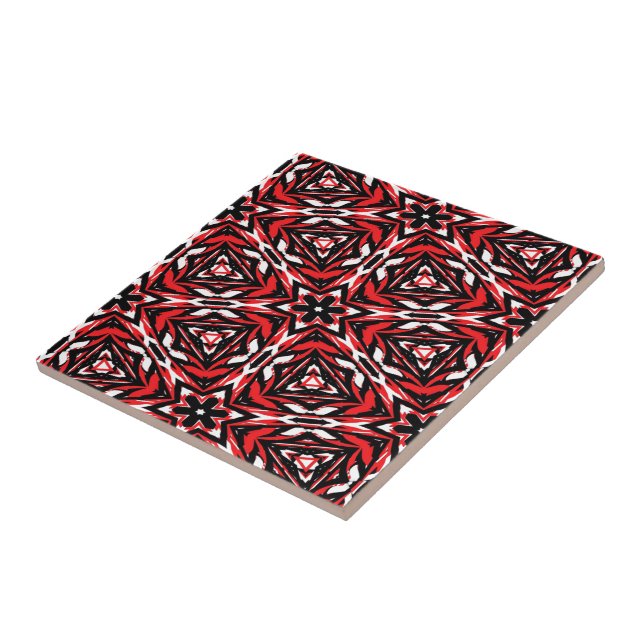 Carreau Kaleidoscope noir, blanc et rouge (Côté)