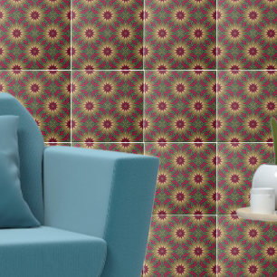 Carreau Kaleidoscope vert rouge Modèle géométrique floral