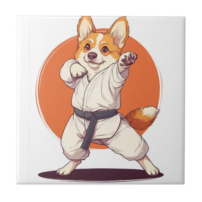Carreau Karate Corgi � Chien d'Arts Martiaux (Devant)