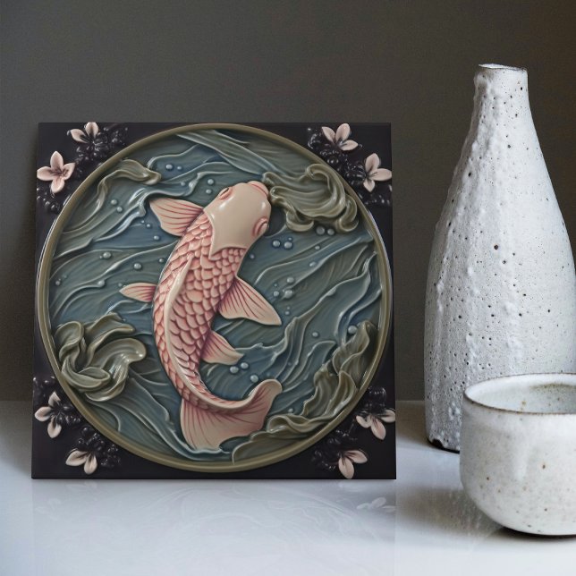 Carreau Karp rose enchanté dans un étang avec Nénuphars (Créateur téléchargé)