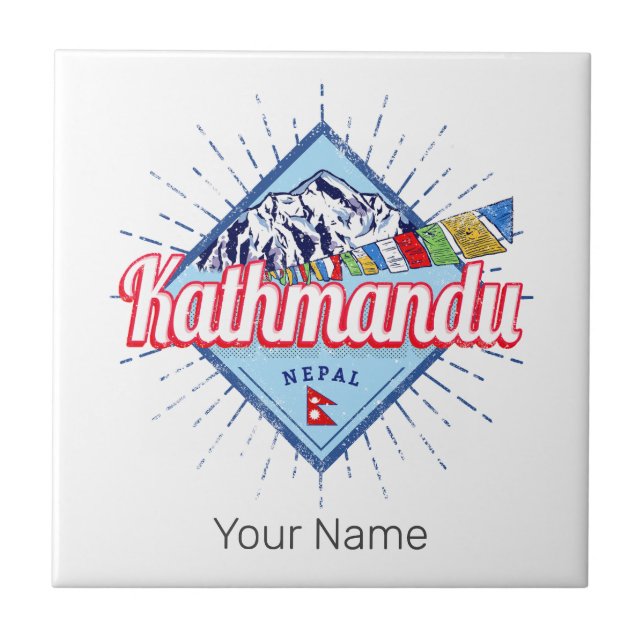 Carreau Kathmandu Mountains Népal Retro Flags Souvenir (Devant)