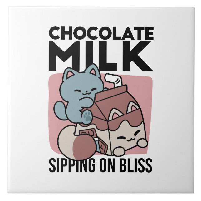 Carreau Kawaii Chocolate Milk Cat – Cozy Drink & Cuteness  (Devant)