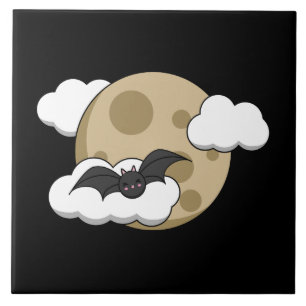 Carreau Kawaii Happy Bat Voler sur la Pleine lune