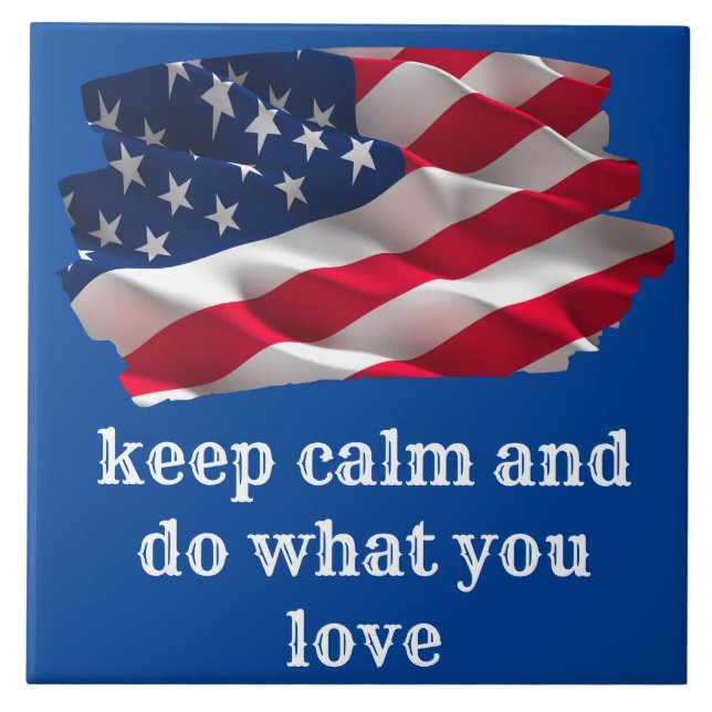 Carreau keep calm quote and vibrant american flag (Devant)