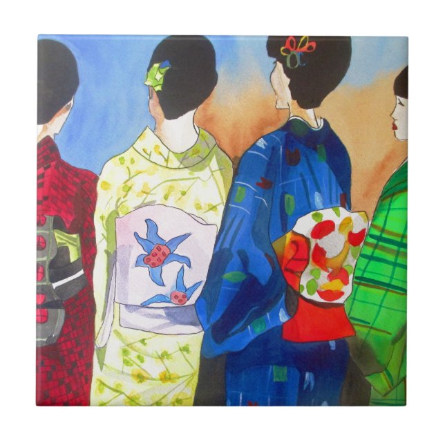 Carreau Kimono de printemps japonais Geisha art (Devant)