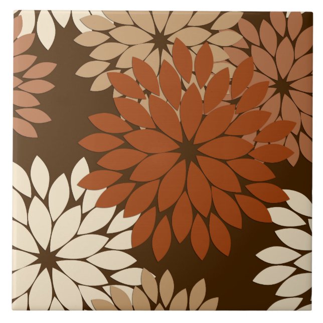 Carreau Kimono floral moderne imprimé, Brown foncé et bron (Devant)