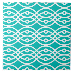 Carreau Kimono imprimé, turquoise et blanc