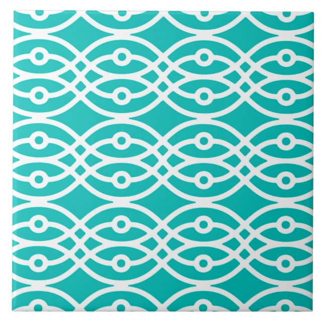 Carreau Kimono imprimé, turquoise et blanc (Devant)