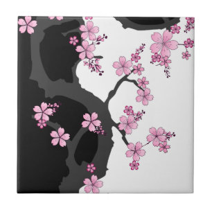 Carreau Kimono japonais Sakura noir et blanc
