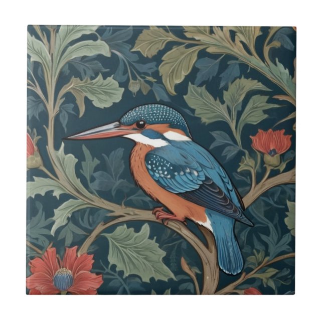 Carreau Kingfisher Bird William Morris style Face gauche (Devant)