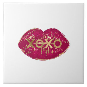 Carreau Kiss Red Lips Gold Parties scintillant XOXO
