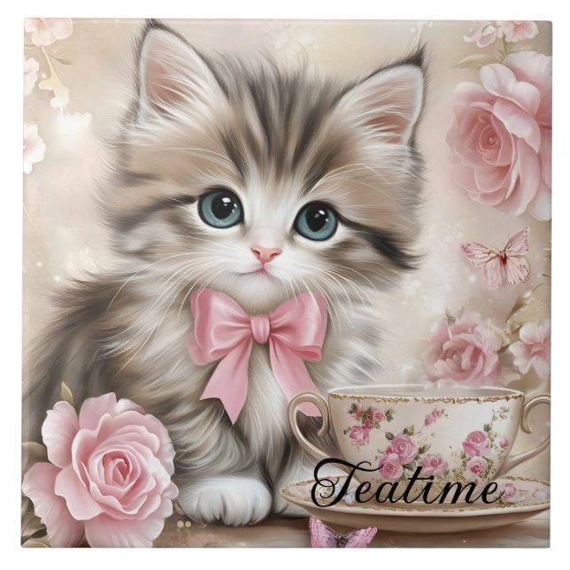 Carreau Kitten de l'heure du thé  (Devant)