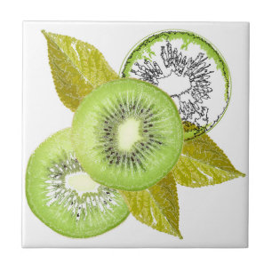 Carreau Kiwi, fruits, vert, tranche, frais, vert et blanc,
