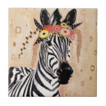 Carreau Klimt Zebra | Couronne De Fleurs<br><div class="desc">Cette impression présente un zèbre sucré orné d'une couronne de fleurs | Par Victoria Borges. ID d'image : 128246GG</div>