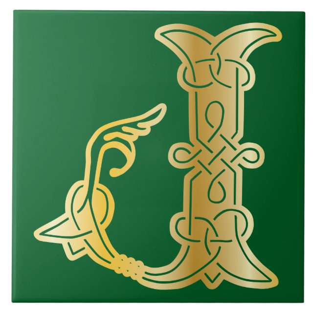 Carreau Knot celtique 16e siècle Capitale décorative J (Devant)