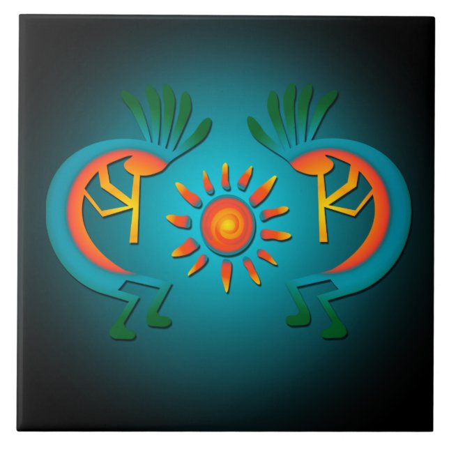 Carreau Kokopelli avec Sun Turquoise Design 6" (Devant)