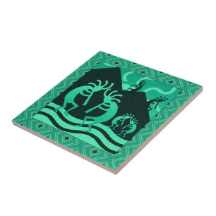 Carreau Kokopelli Sud-Ouest Turquoise Et Trivet Noir