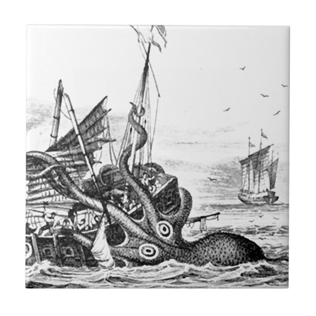 Carreau Kraken/poulpe Eatting un bateau de pirate, (Devant)