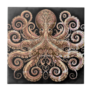 Carreau Kraken Steampunk Octopus Ornate Gold et Noir