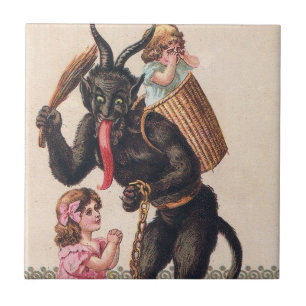 Carreau Krampus Filles bienveillantes Noël Vintage