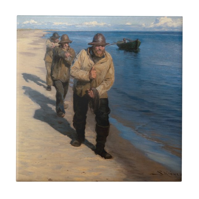 Carreau Kroyer - Trois pêcheurs tirant un bateau (Devant)