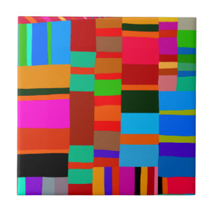 Carreau Kuna Indian Mola Folk Art - Bleu Rouge Orange