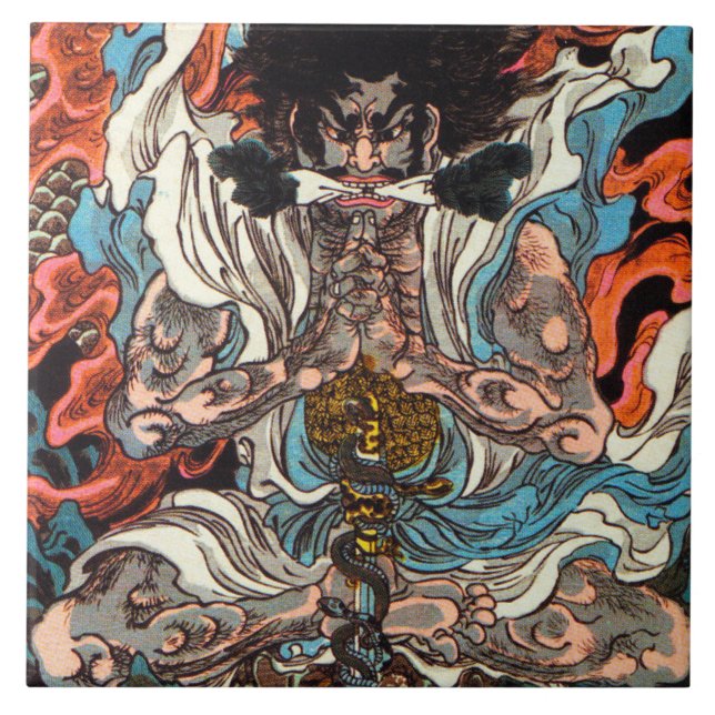 Carreau Kuniyoshi Le guerrier asiatique samouraï chevaucha (Devant)