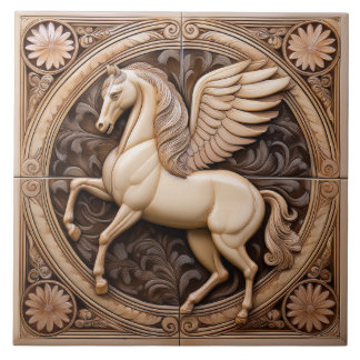 Carreau L Beige faux relief Art Nouveau Winged Horse