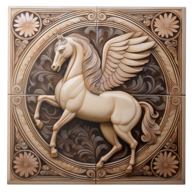 Carreau L Beige faux relief Art Nouveau Winged Horse (Devant)