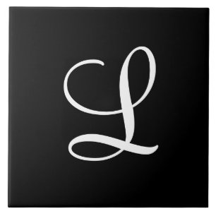 Carreau "L" Monogramme initial blanc sur noir