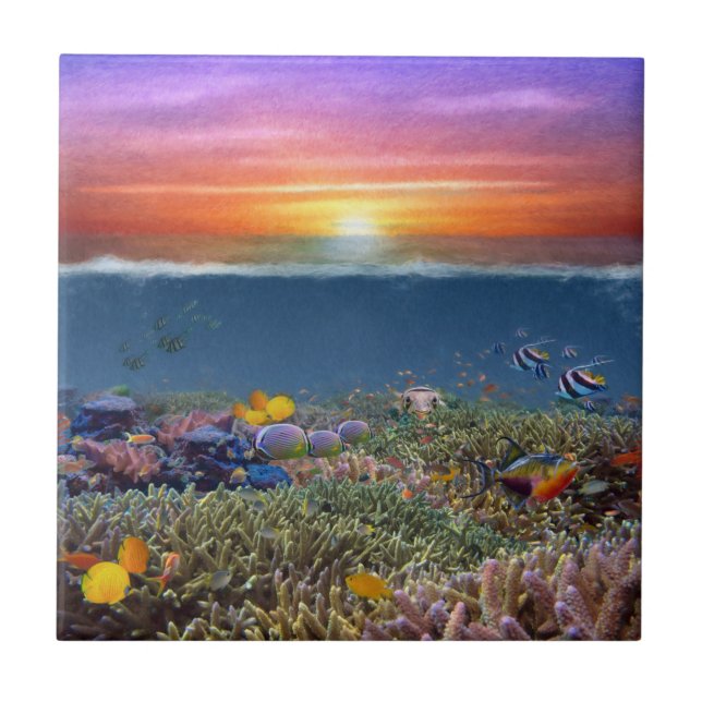 Carreau La barrière de corail du coucher du soleil (Devant)