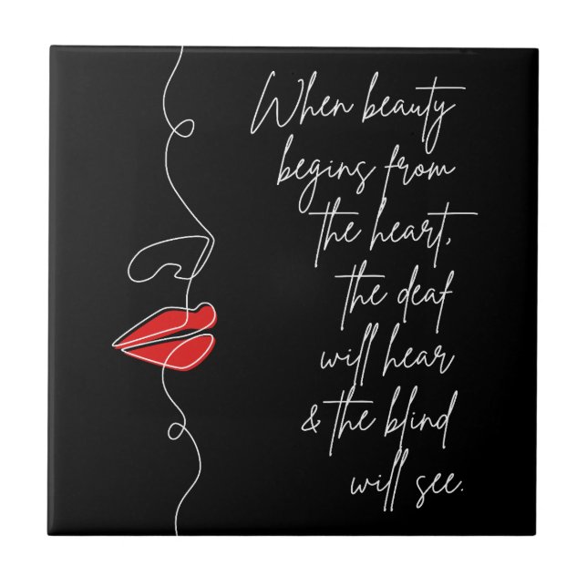 Carreau La beauté commence du coeur Red Lip Line Art (Devant)