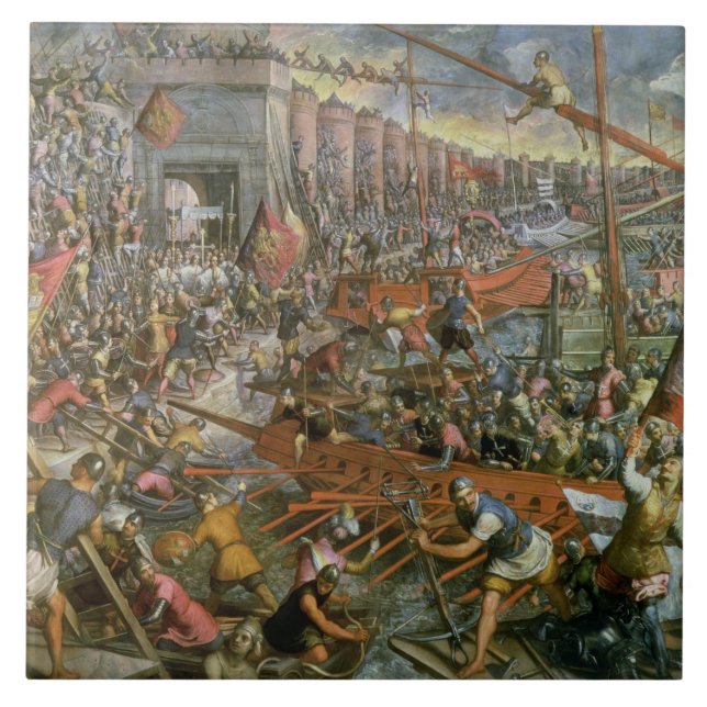Carreau La capture de Constantinople en 1204 (huile sur le (Devant)