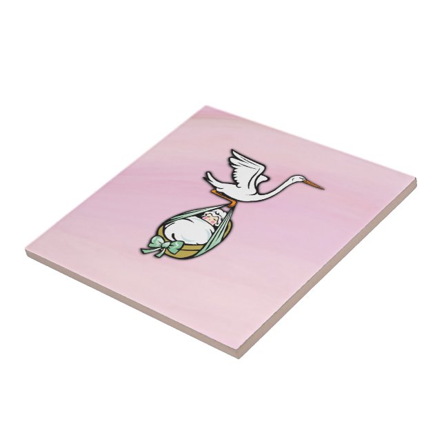 Carreau La cigogne porte une petite fille (Côté)