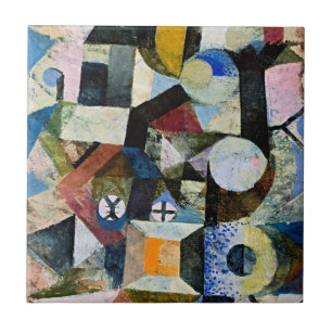 Carreau La composition de Paul Klee avec la demi-lune jaun
