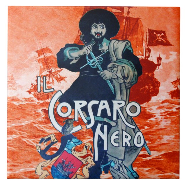 Carreau LA CORSAIRE NOIRE /Bataille de navires pirates en  (Devant)