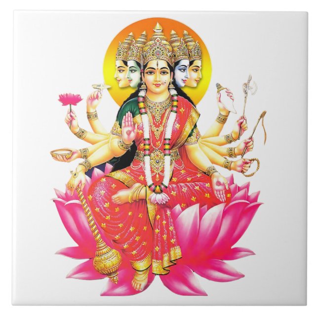 Carreau La déesse Gayatri Devi sur Lotus Hindu Deity (Devant)