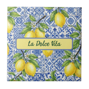 Carreau La Dolce Vita Citron de Sicile, motif bleu maioliq