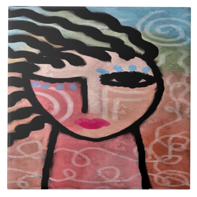 Carreau La femme et la peinture numérique Abstraite au sol (Devant)