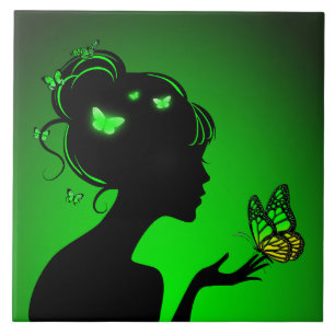 Carreau La femme papillons verts