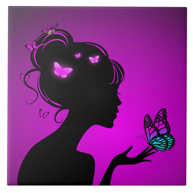 Carreau La femme papillons violets (Devant)