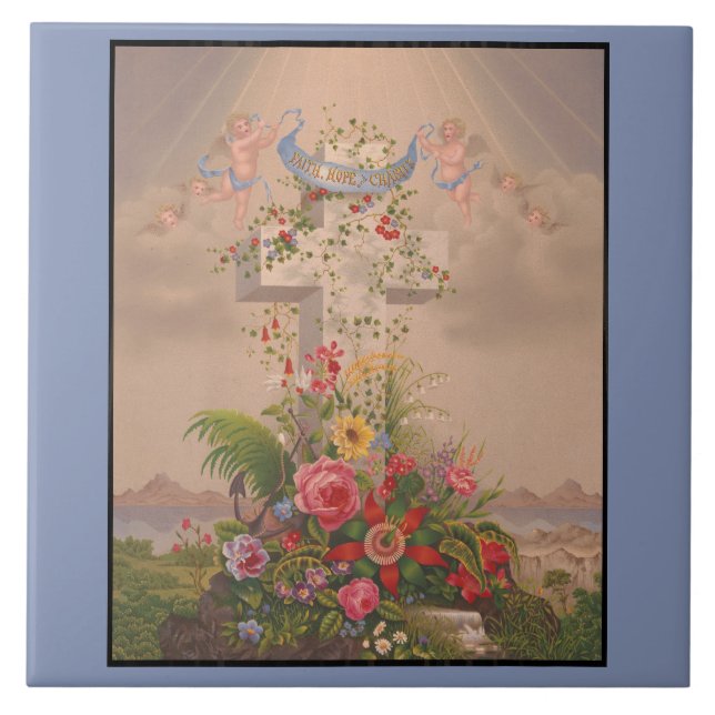 Carreau La Foi Espère Charité Et Fleurs (Devant)